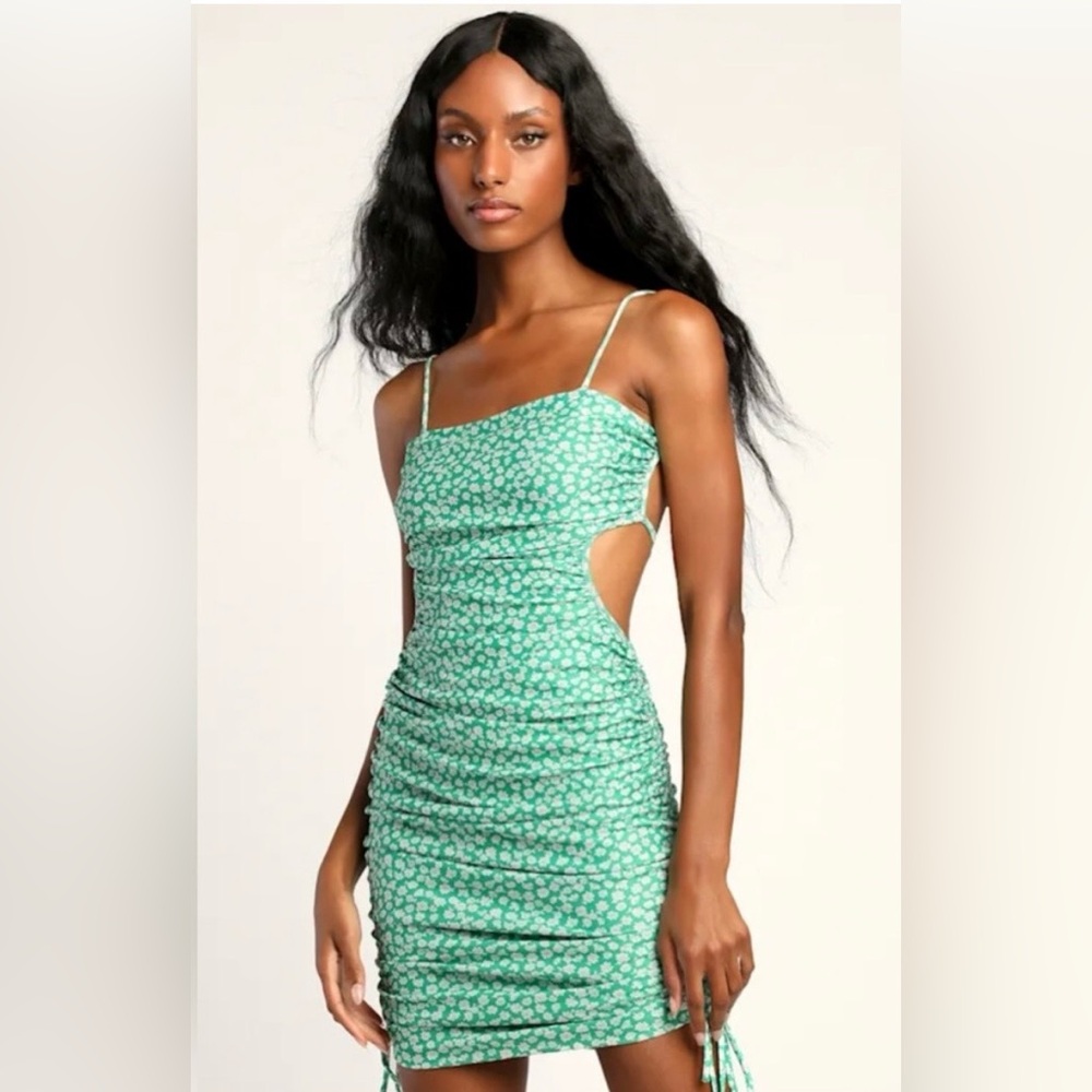 Lulu's Green Floral Backless Dress